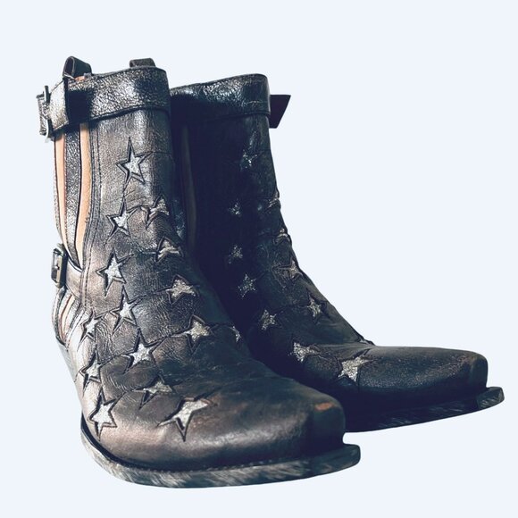 DAN POST Star Struck Patriotic Cowboy Boot Sz 9 4th July Snip Toe Distressed Lea - Picture 4 of 11